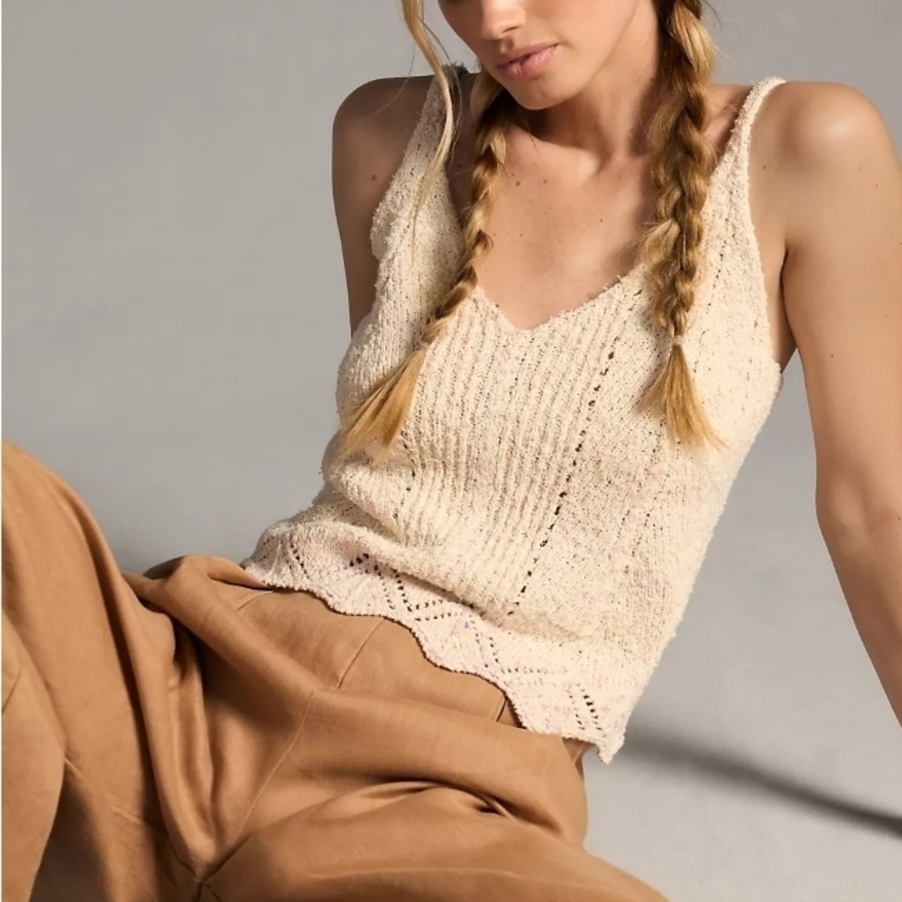 By Anthropologie V-Neck Pointelle Sweater Tank - XS
